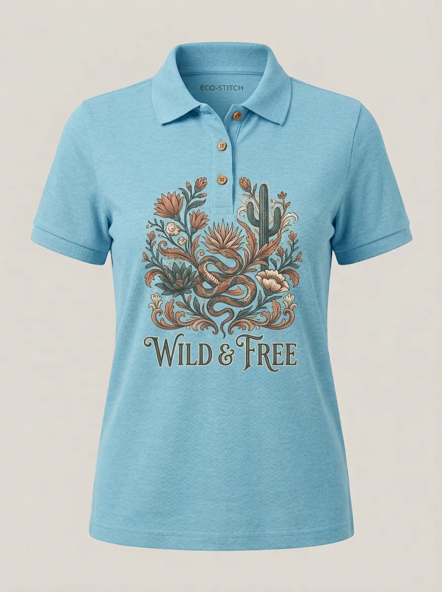 Wild And Free Snake Cactus Floral Polo Shirt