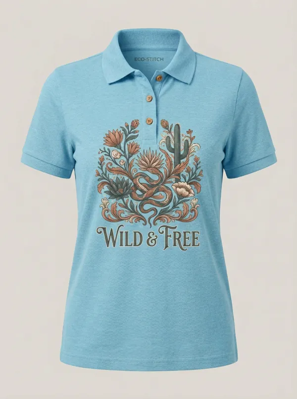 Wild And Free Snake Cactus Floral Polo Shirt