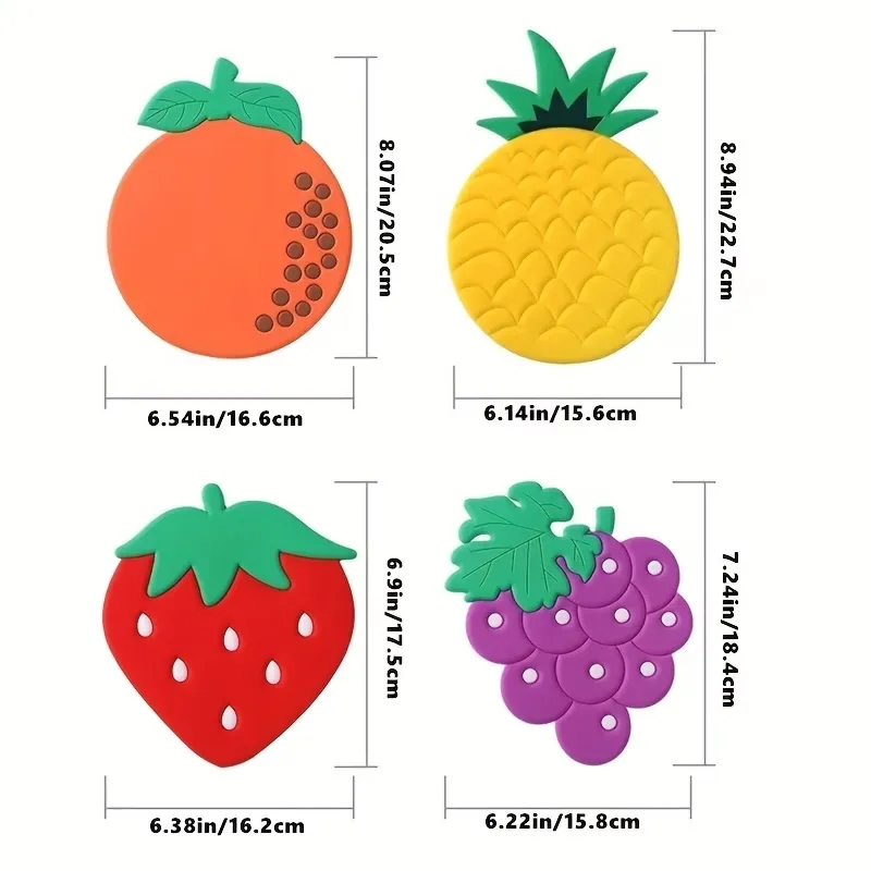 4 Pcs Fruit Shaped Silicone Coaster
