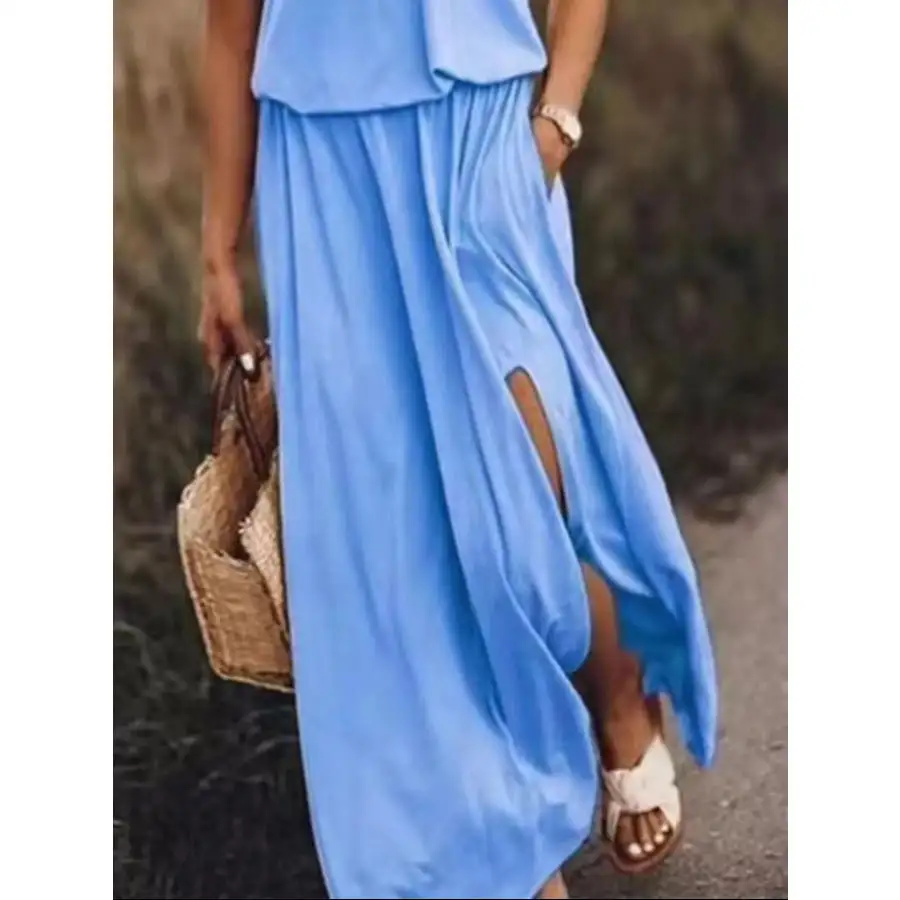Full Size Round Neck Sleeveless Slit Maxi Dress Plus Size