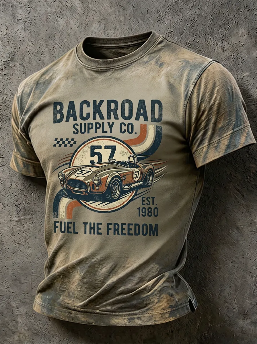 Men's Vintage Racing Car Backroad Supply Printed T-shirt