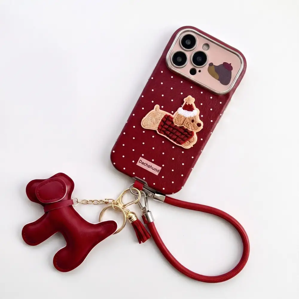 Polka Dot Dog Wrist Strap Phone Case