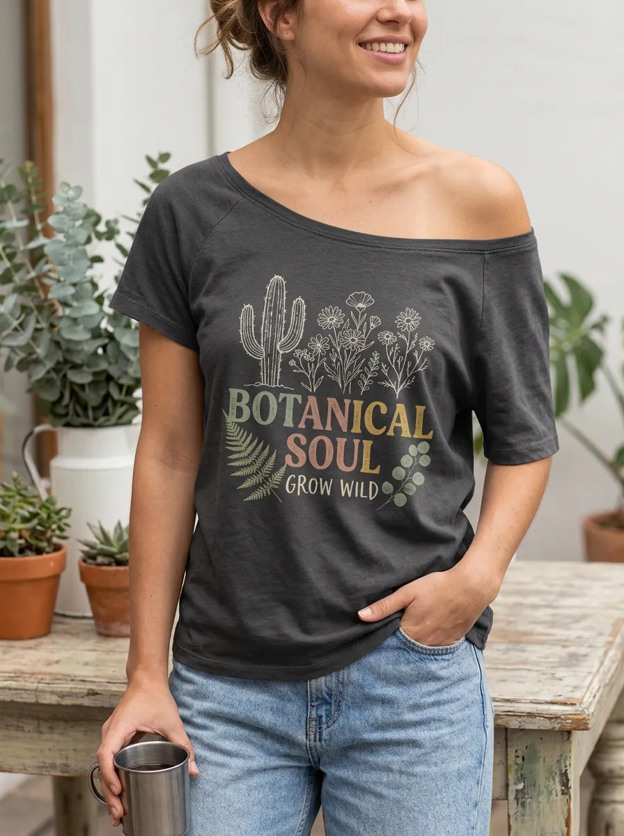 Women's Botanical Soul Cactus Wildflower Printed T-shirt