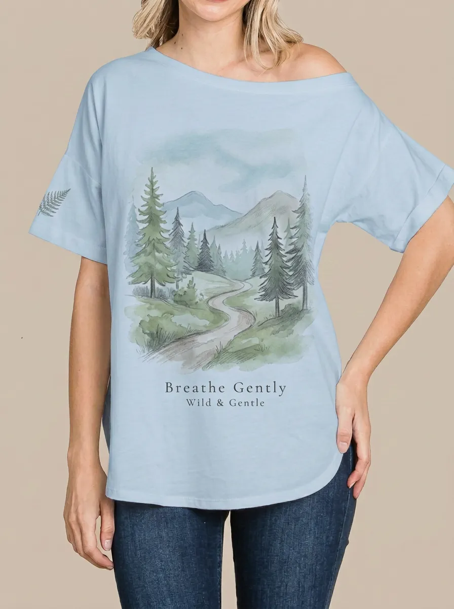 Women's Nature Lover Mountain Forest Path Printed T-shirt