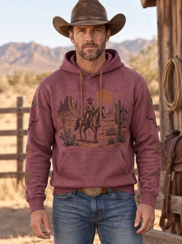 Prairie Sky Horse Desert Motif Men's Western Sweatshirt