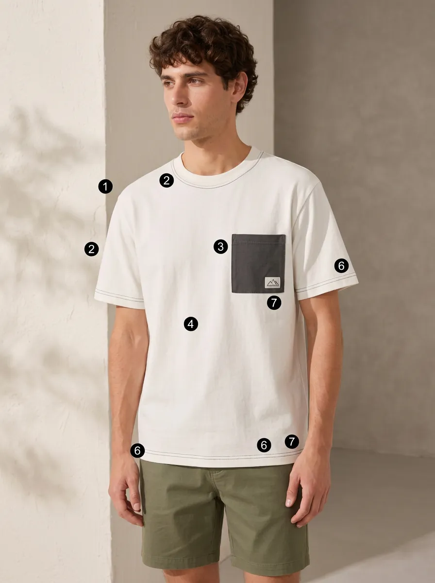 Men's Off-White Contrast Pocket T-Shirt