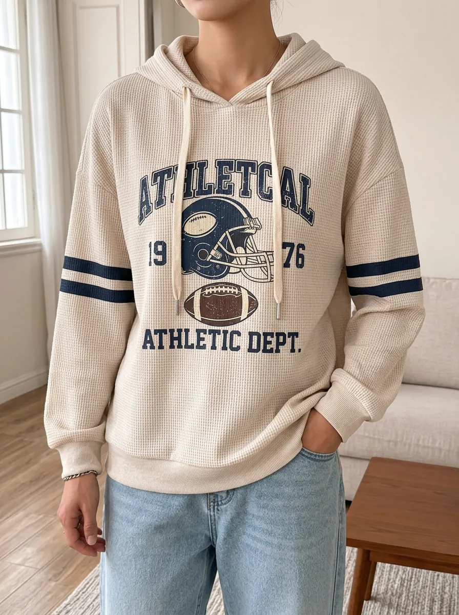 Unisex Football Lover Athletic Dept Printed Waffle Hoodie