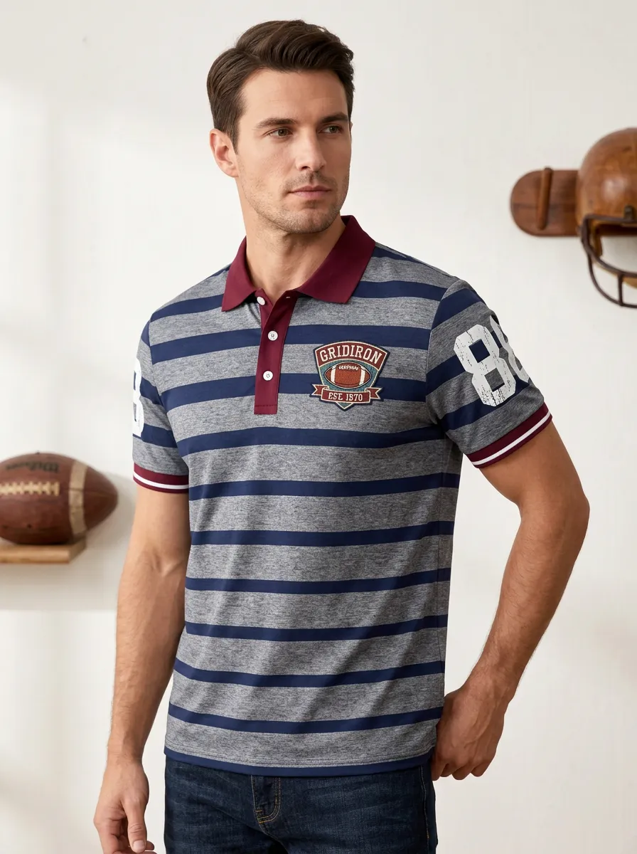 Men's Gridiron Striped Polo Shirt