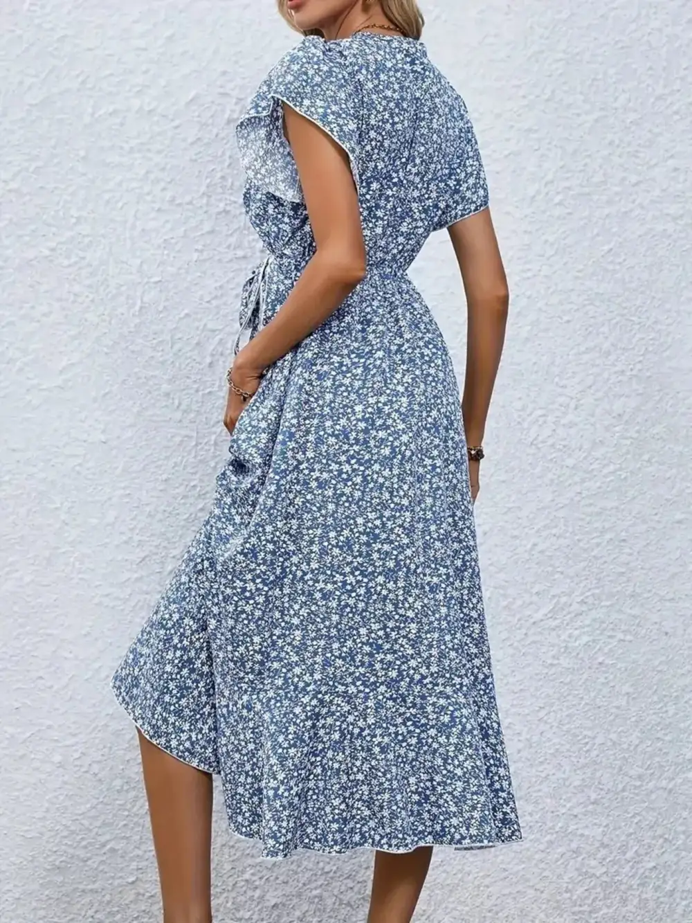 Ruffle Hem Wrap Midi Dress