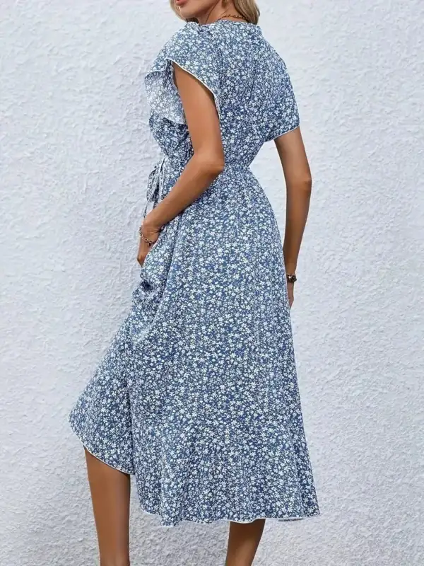 Ruffle Hem Wrap Midi Dress
