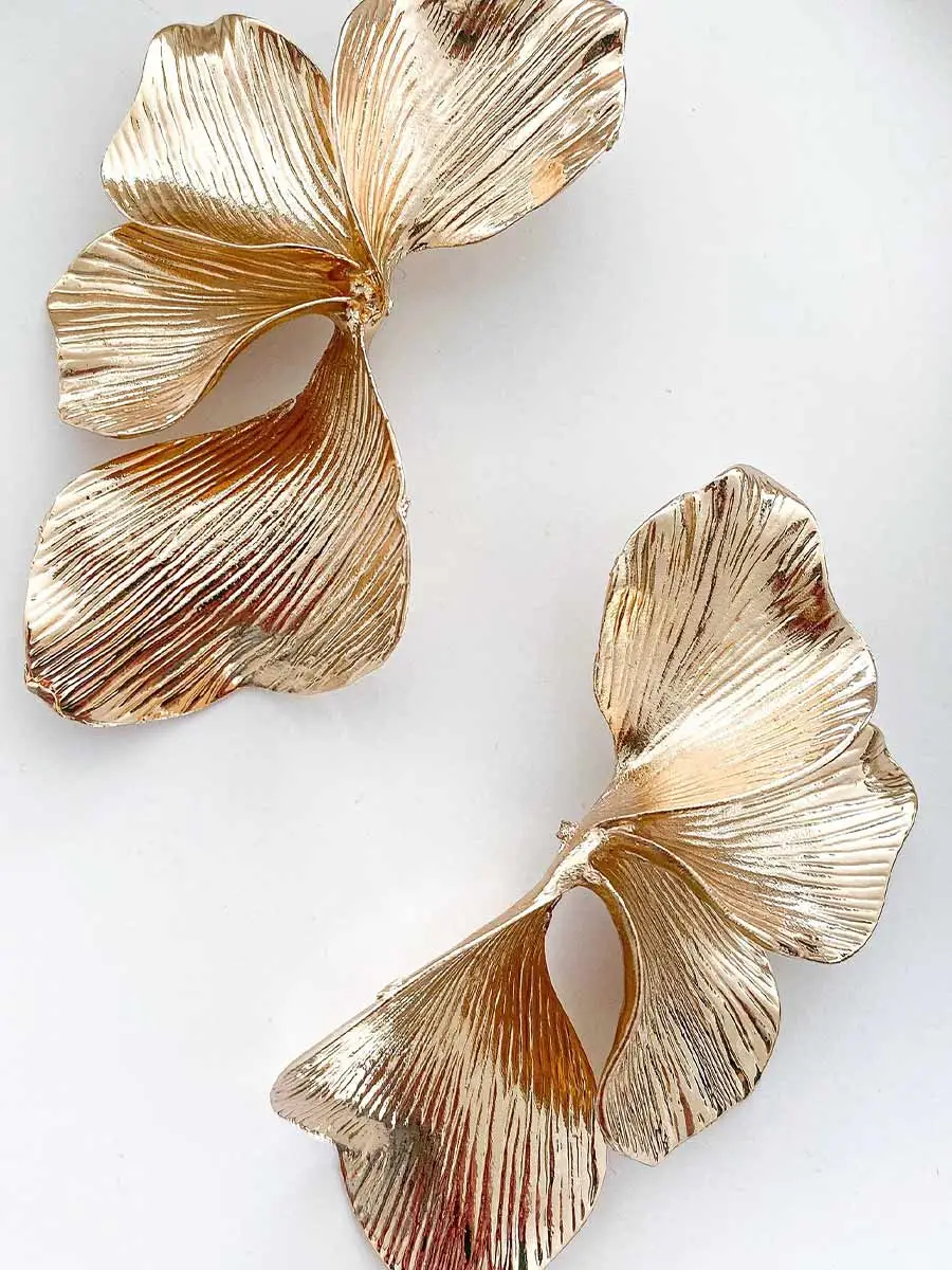 Amira Textured Metal Leaf Drop Earrings
