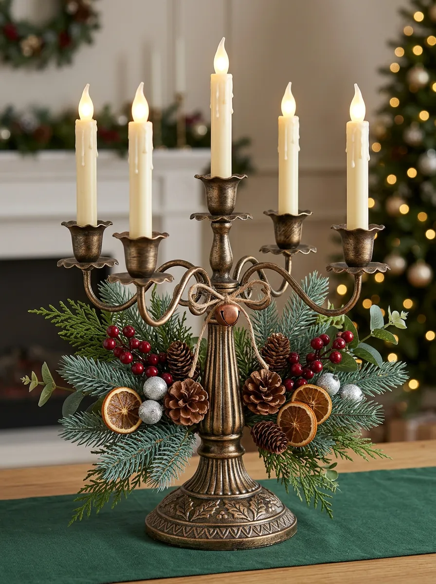 Dried Citrus Pinecone Berry Candelabra Centerpiece