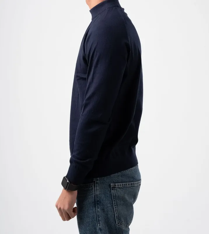 Navy Blue Half Collar Knit Pullover