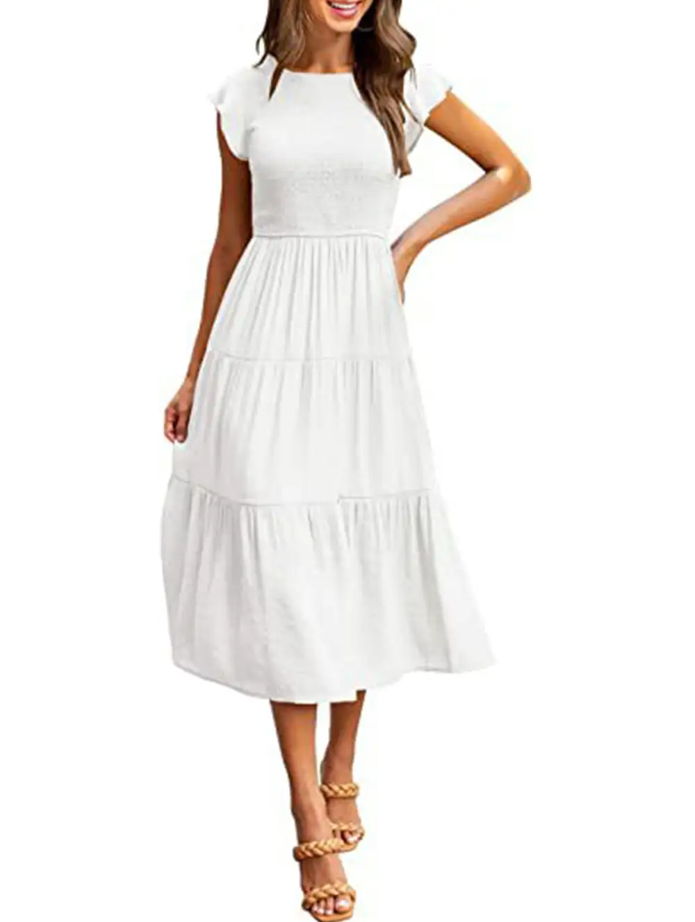 Flutter Sleeve Tiered Mini Dress