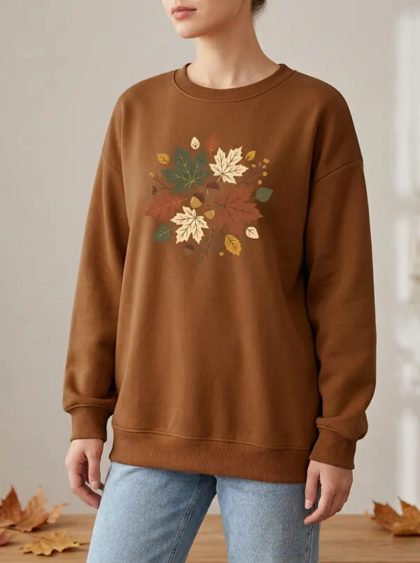 Relaxed Finish Maple-Leaf Printed Acorn Graphic Sweatshirt