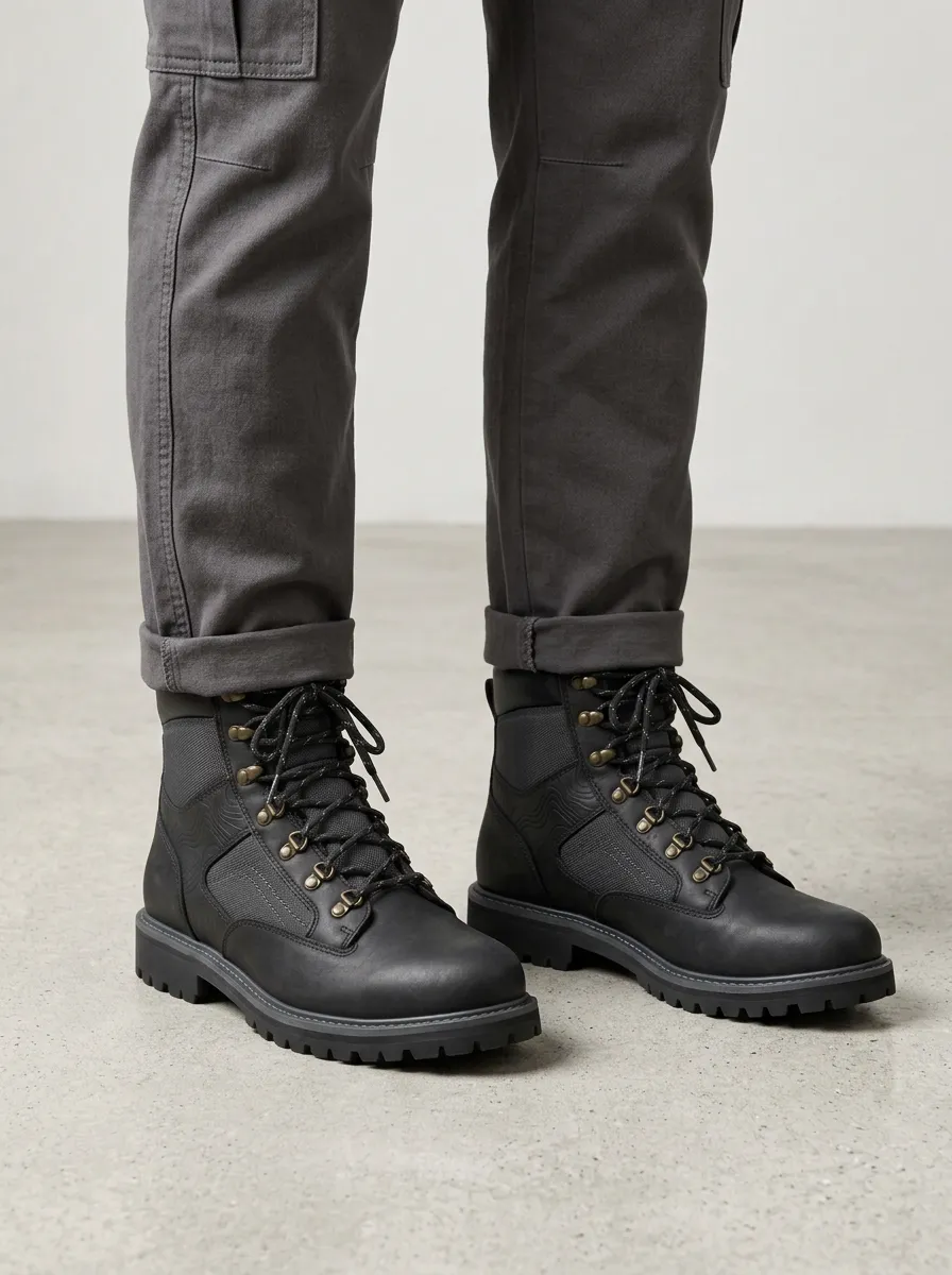 Unisex Clean-Lined Outdoor Enthusiast Topographic Pattern Print Work Boots
