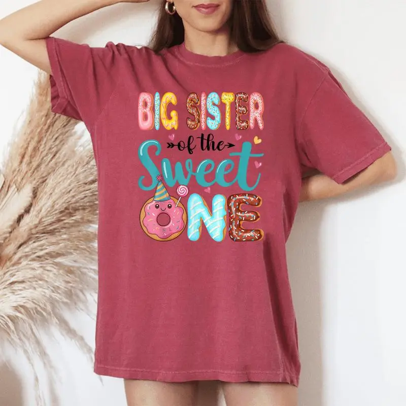 Big Sister Of The Sweet One 1St Birthday Girl Donut Party Women's Oversized Comfort T-shirt