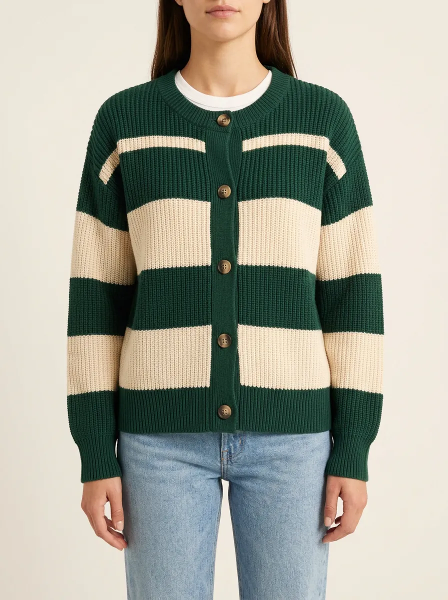 Classic Sport Distinctive Rugby Striped Knit Cardigan
