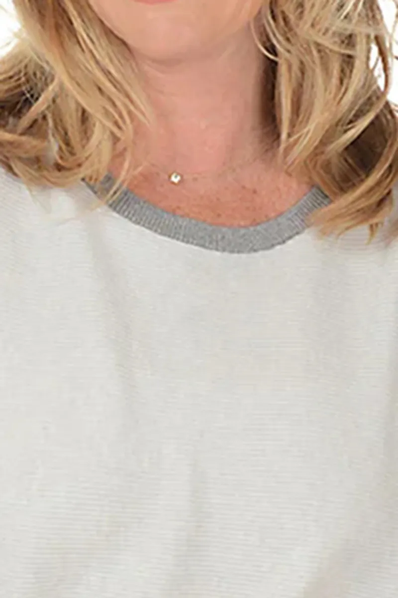 Silver Metallic Tipped Short Sleeve Sweater