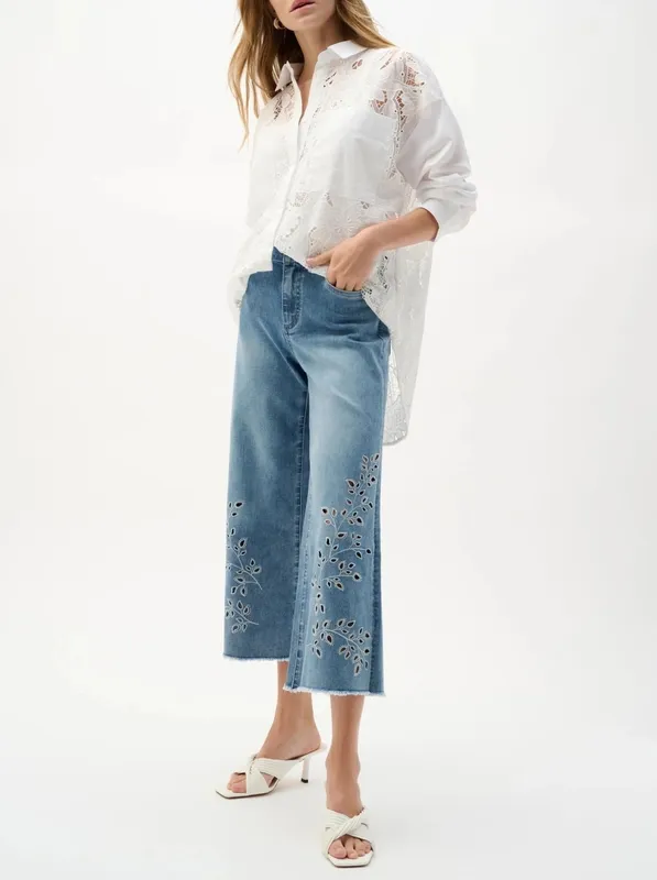 Cotton Denim Embroidered Eyelet Jeans