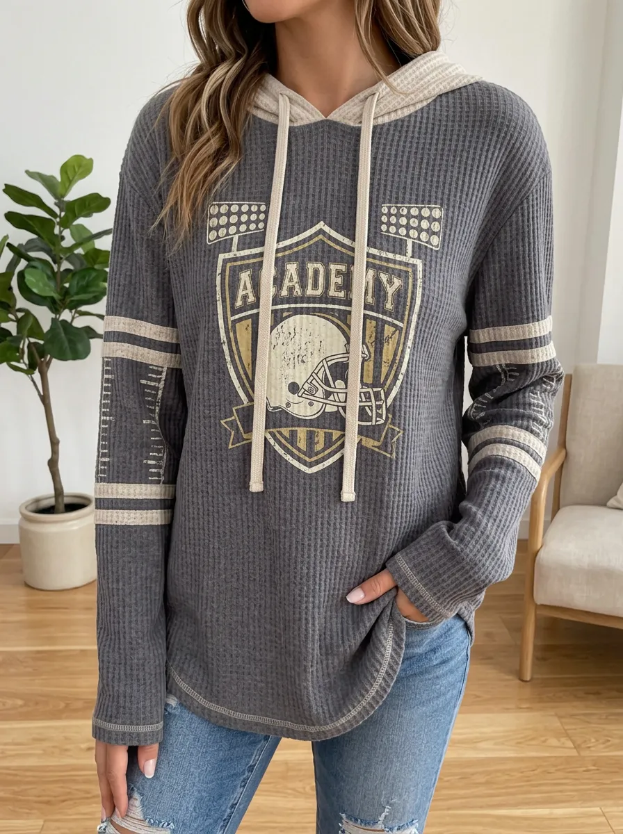 Women's Football Academy Helmet Graphic Printed Waffle Hoodie