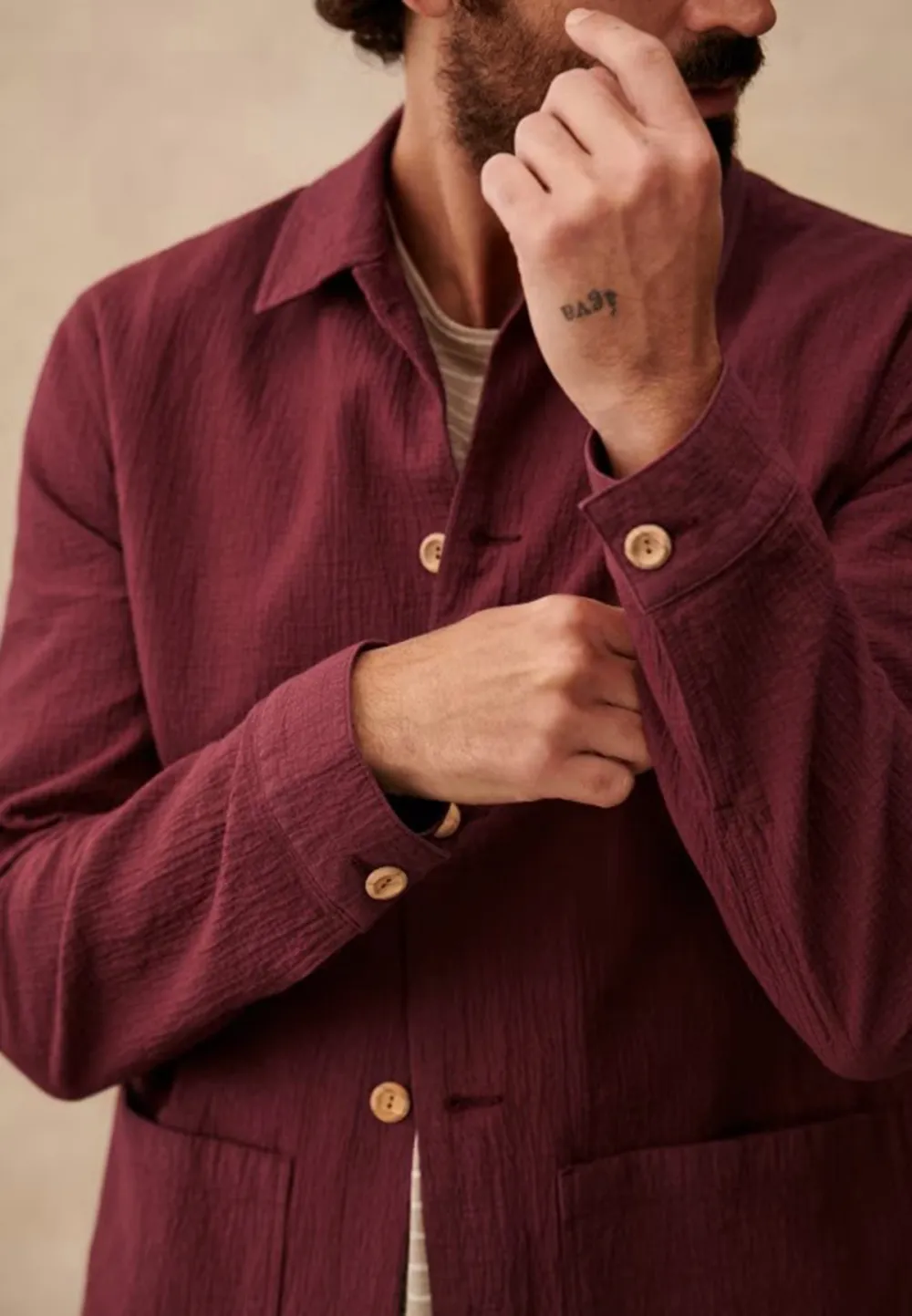 Raspberry Red Cotton Textured Button Front Jacket