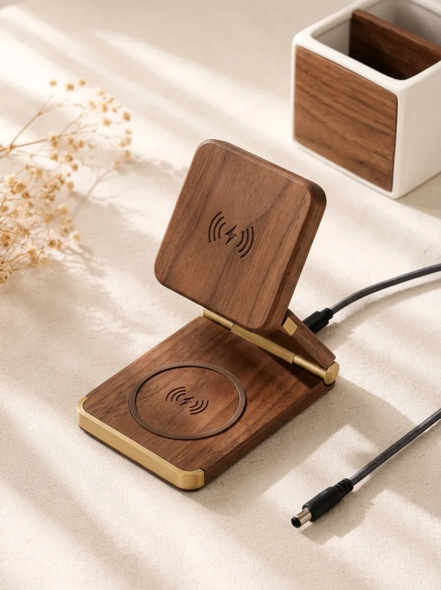 Tech Enthusiast Minimalist Walnut Wood Engraved Wireless Charger