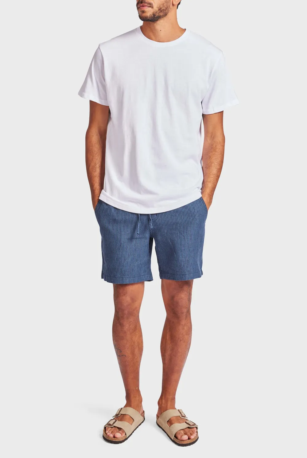 Vertical Striped Linen Blend Casual Resort Shorts