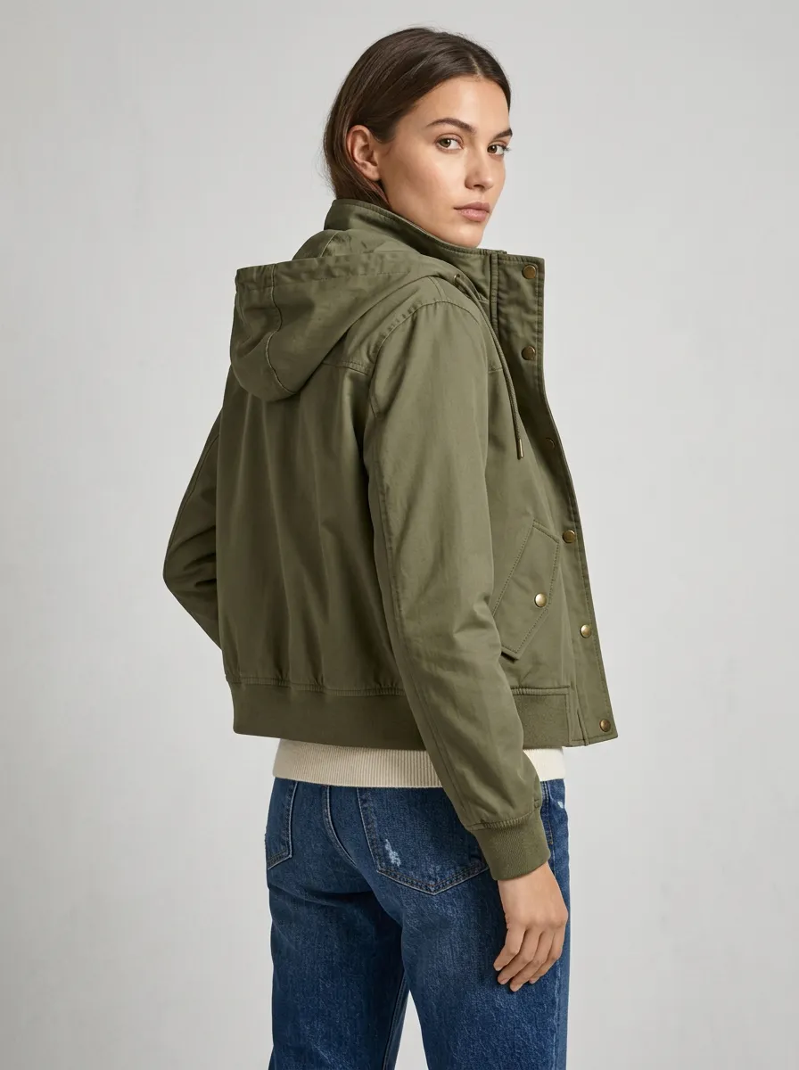 Hooded Utility Bomber Women's Casual Jacket