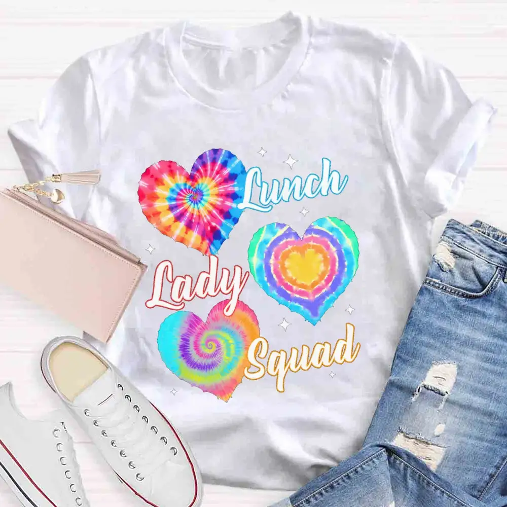 Lunch Lady Squad Colorful Peach Heart T-Shirt