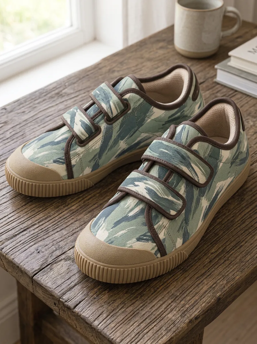 Men's Refined Camouflage Pattern Velcro Strap Patterned Canvas Shoes