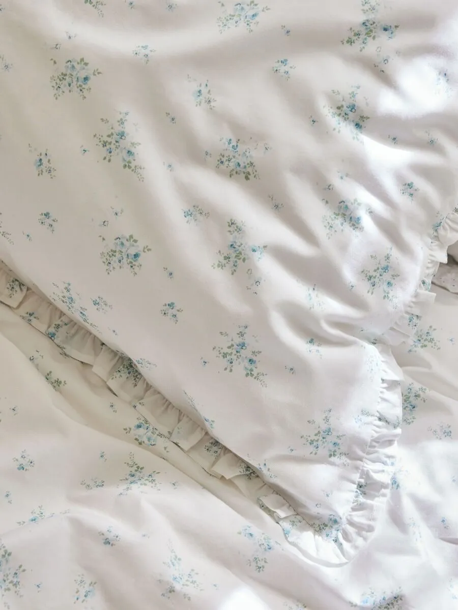 Ruffled Floral Linen Duvet Cover Set