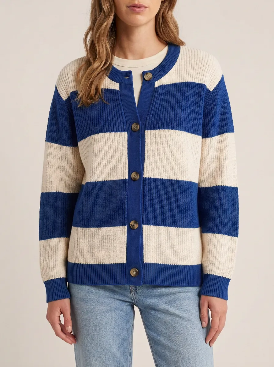 Classic Casual Distinctive Rugby Striped Knit Cardigan
