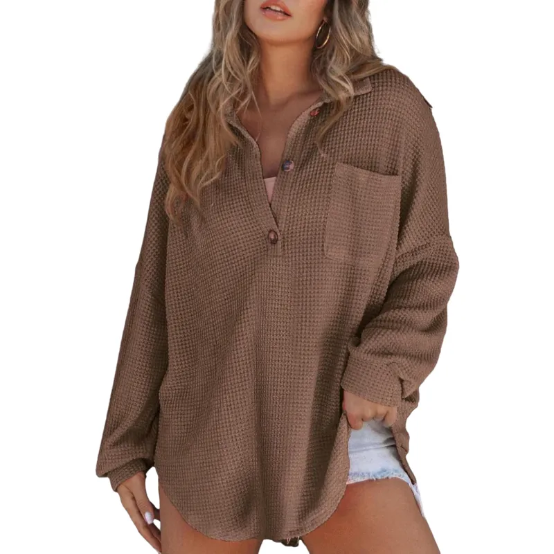 V Neck Button Front Sweater