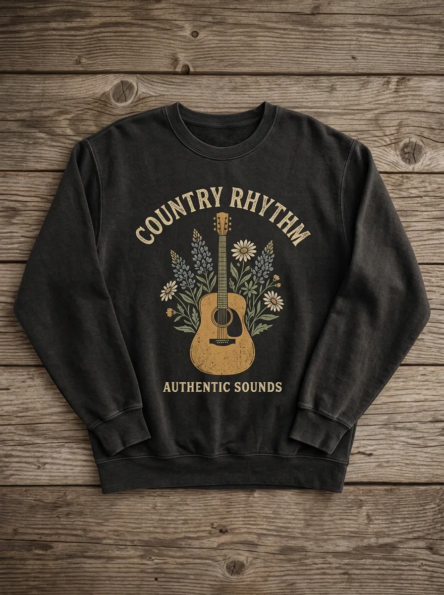 Guitar Floral Unisex Country Music Crewneck Sweatshirt
