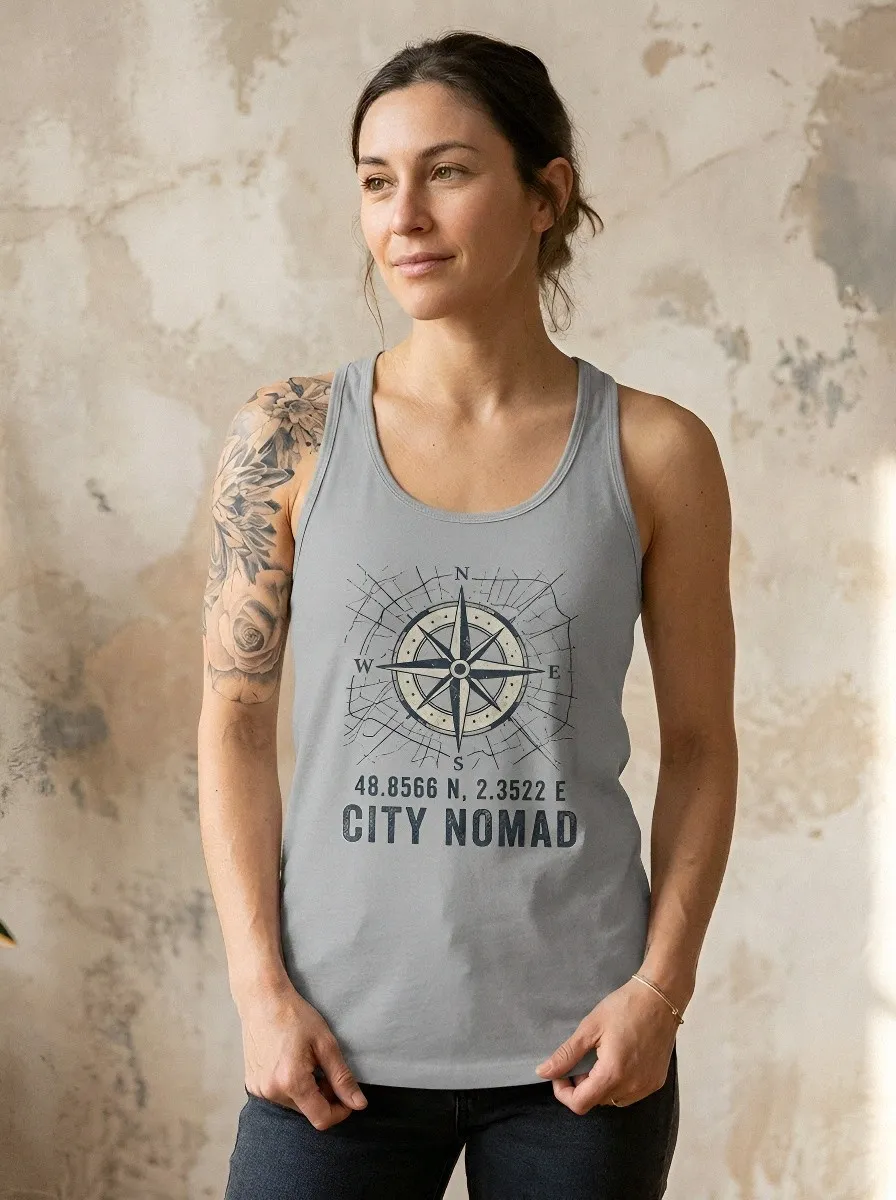 Women's Travel Lover Compass City Nomad Printed Tank Top