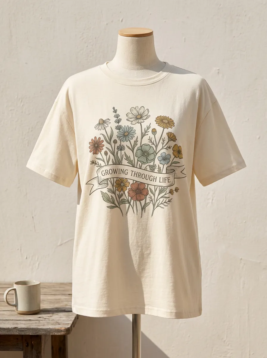 Inspirational Quote Growing Through Life Floral T-Shirt