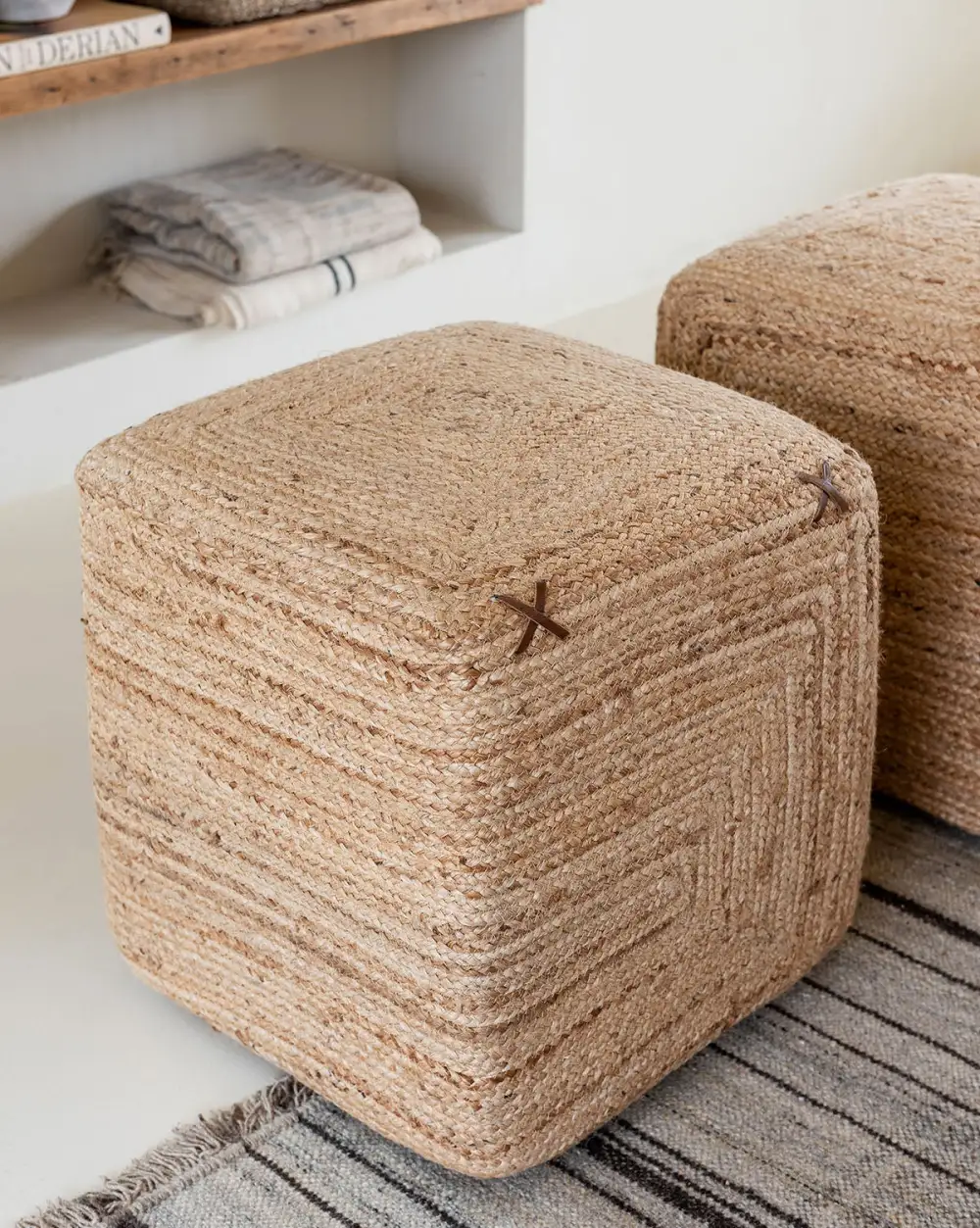 Woven Leather Ottoman