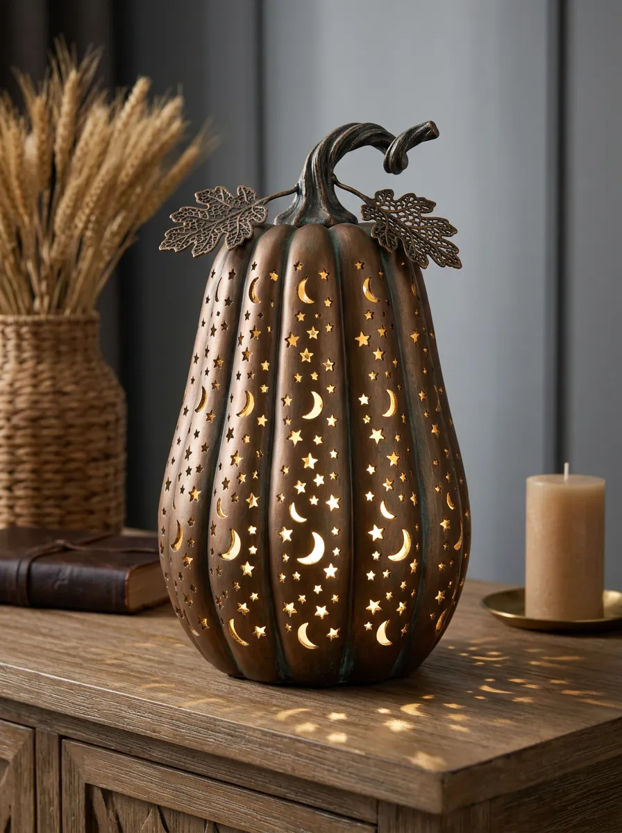 Halloween Moon Star Cutout Metal Pumpkin Ornament