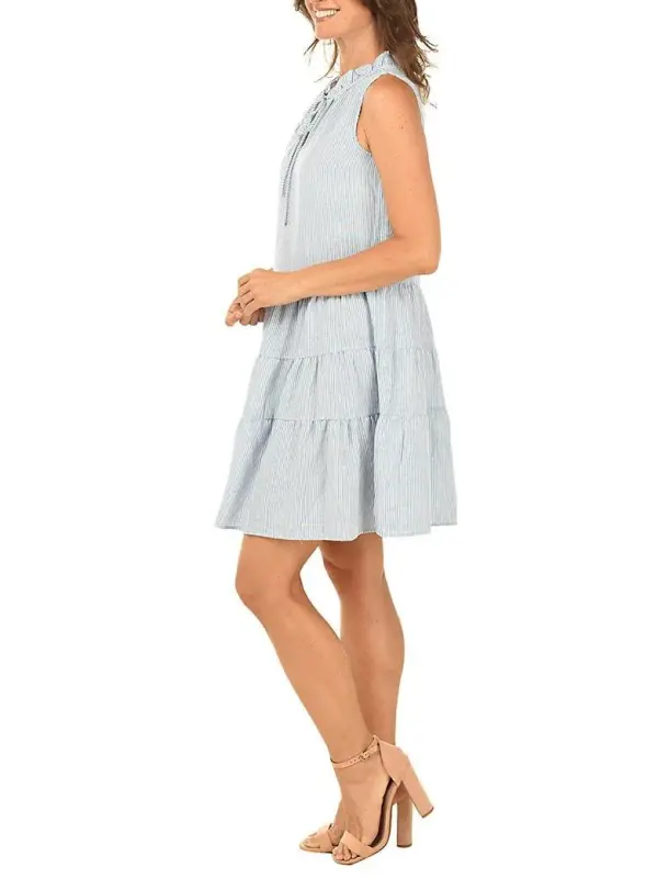 Striped Sleeveless Ruffled Tie-Neck Dress
