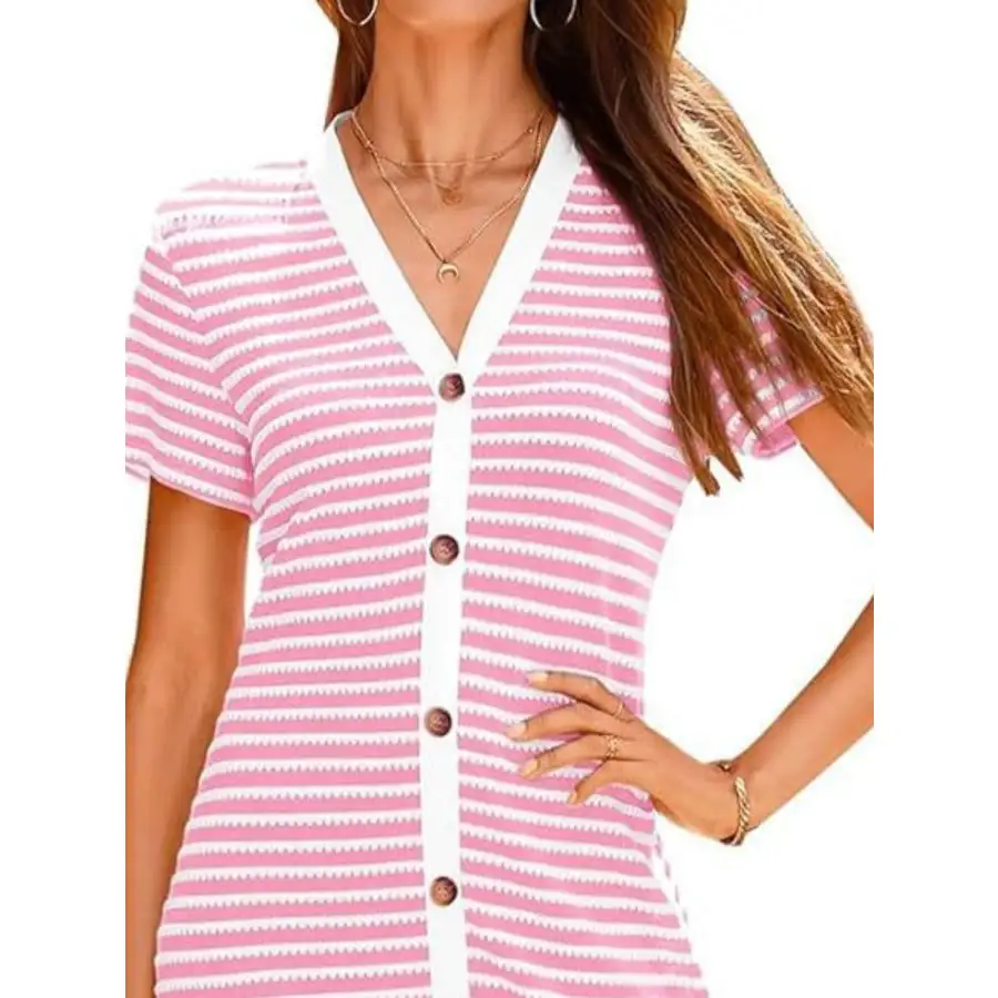 Contrast V-Neck Short Sleeve Midi Dress