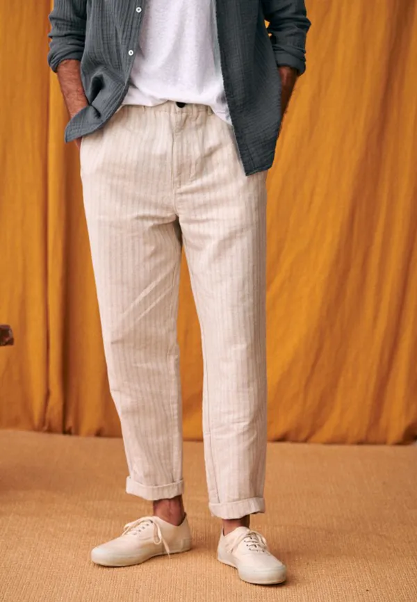 Trousers-Striped Beige