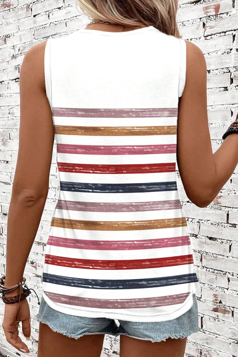 Stripe Rainbow Round Neck Tank Top