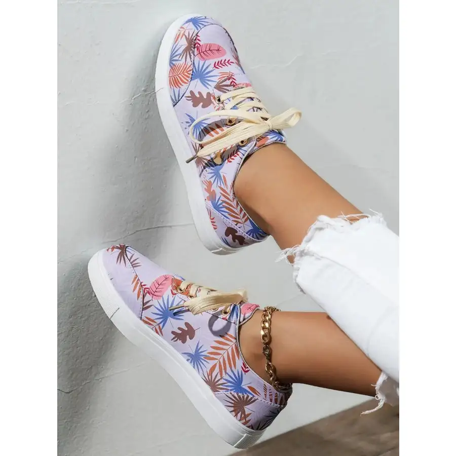 Tropical Leaf Print Canvas Sneakers