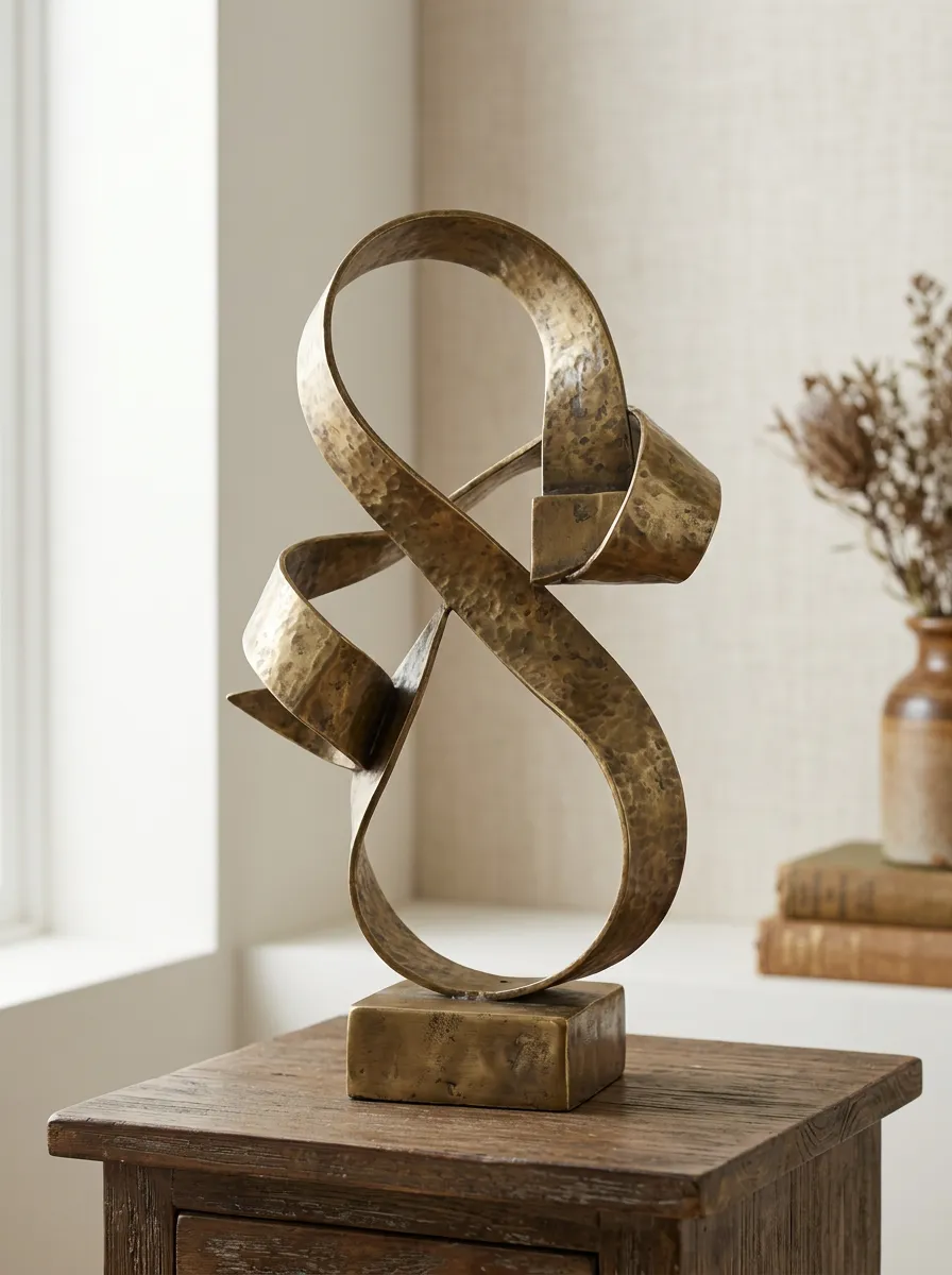 Modern Home Decor Abstract Metal Ribbon Hammered Brass Sculpture