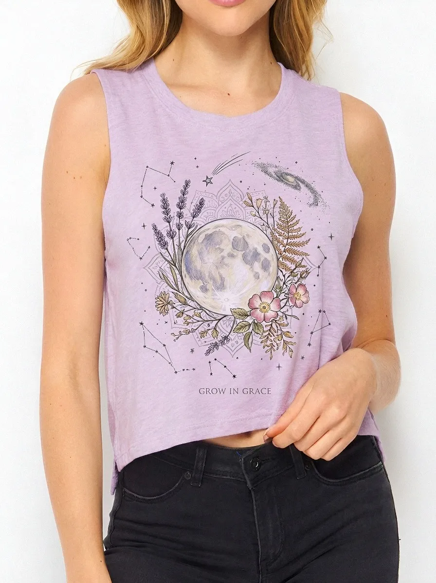 Women's Celestial Floral Moon Grow In Grace Printed Tank Top