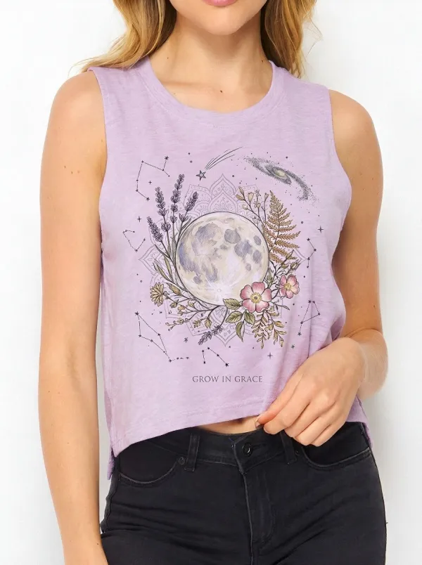Women's Celestial Floral Moon Grow In Grace Printed Tank Top