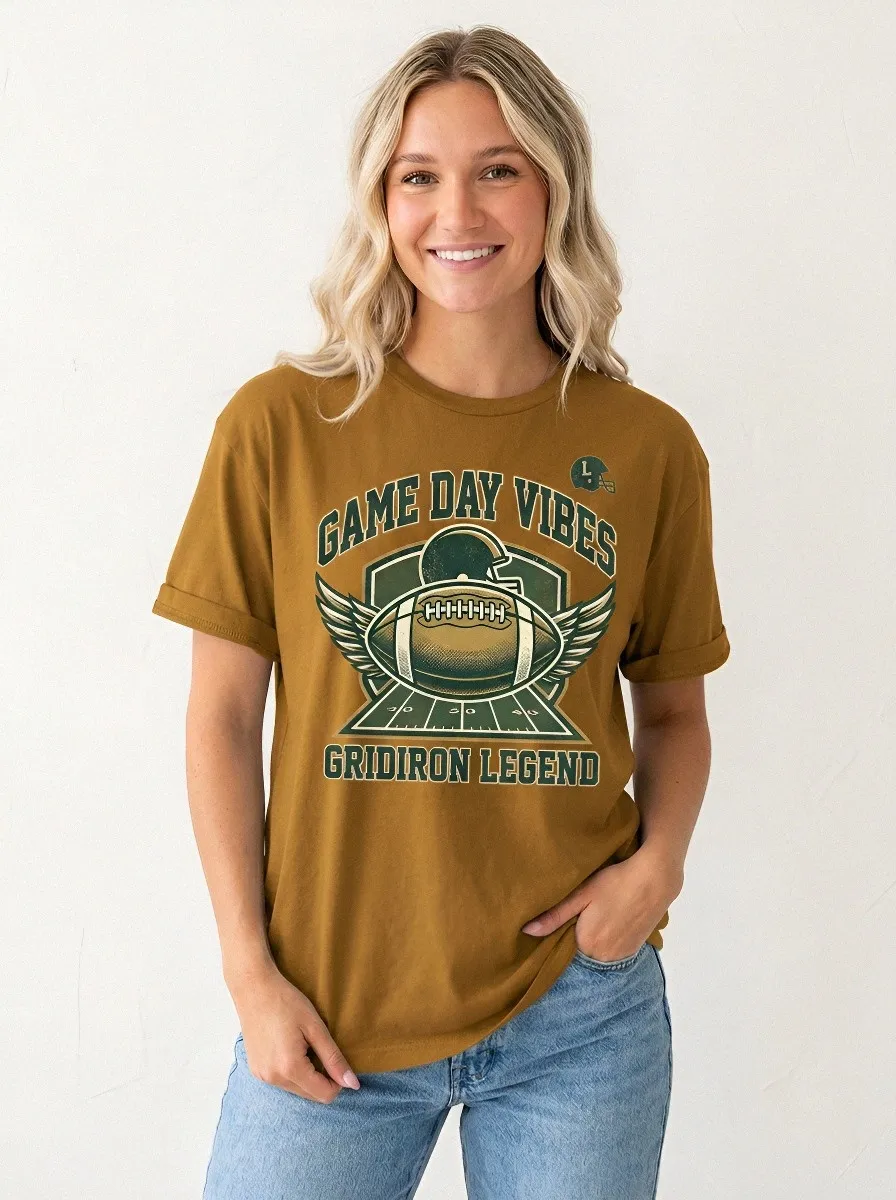 Women's Football Lover Game Day Vibes Winged Ball Printed T-Shirt