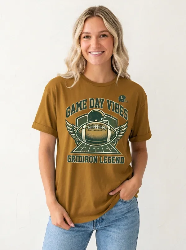 Women's Football Lover Game Day Vibes Winged Ball Printed T-Shirt