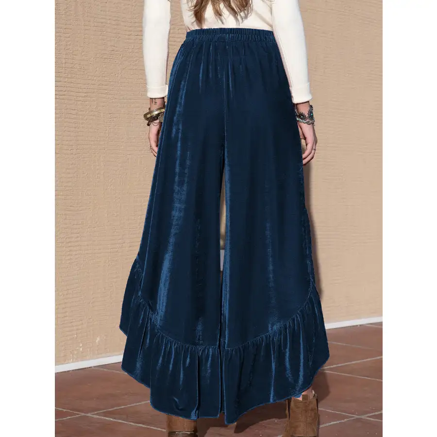 Slit Ruffled Wide Leg Pants
